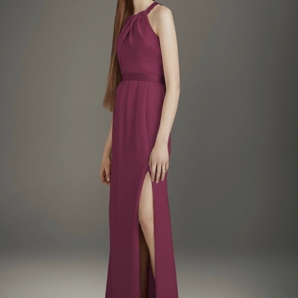 NWT White by Vera Wang Pleated Cross Back Halter Maxi Dress Wine - Picture 2 of 9